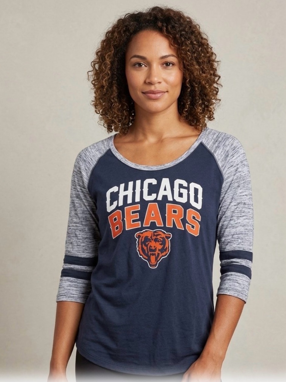 NFL Chicago Bears Navy and Heather Gray Raglan Long Sleeve Tee, size large - fan